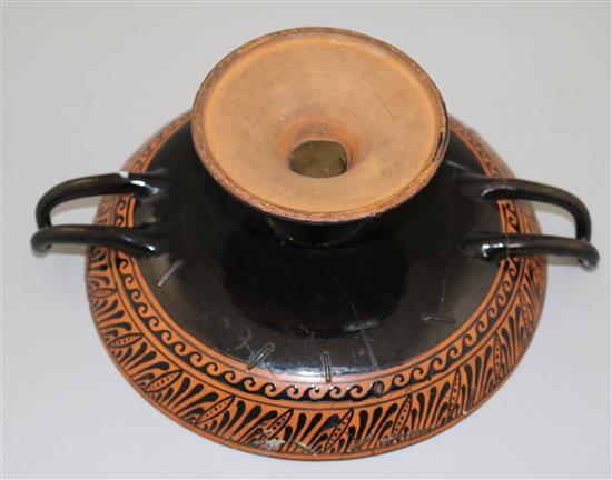 A Greek attic style kylix, a 19th century reproduction, 28cm, repairs